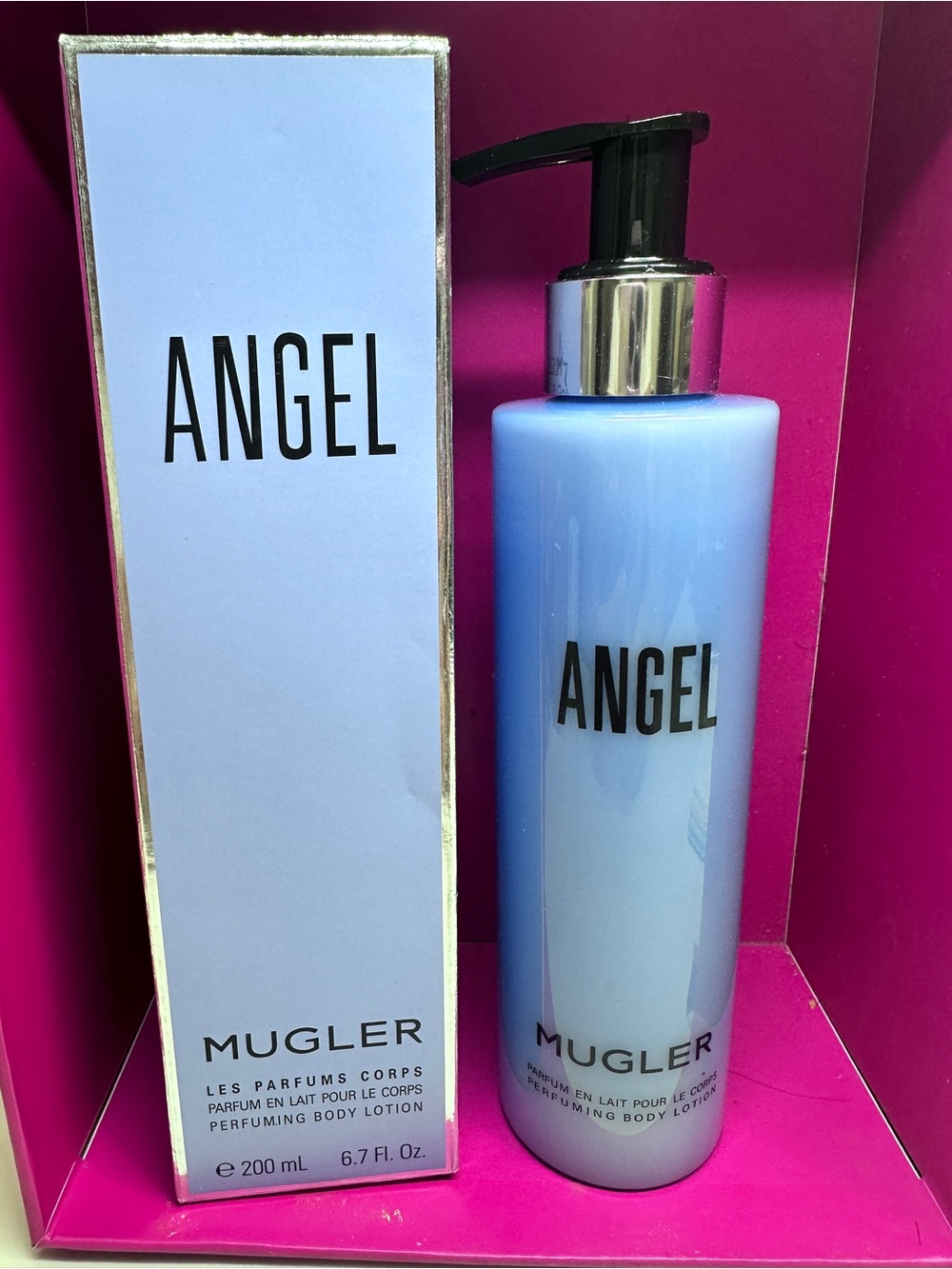 Mugler Angel Light Blue Body Lotion with Silver Pump